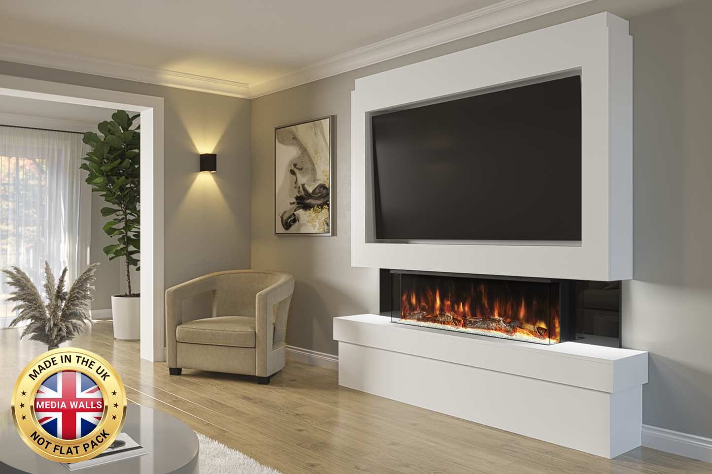 Pre-Built Media Wall Package B : Featuring the Spectrum Series 44-Inch Electric Fireplace
