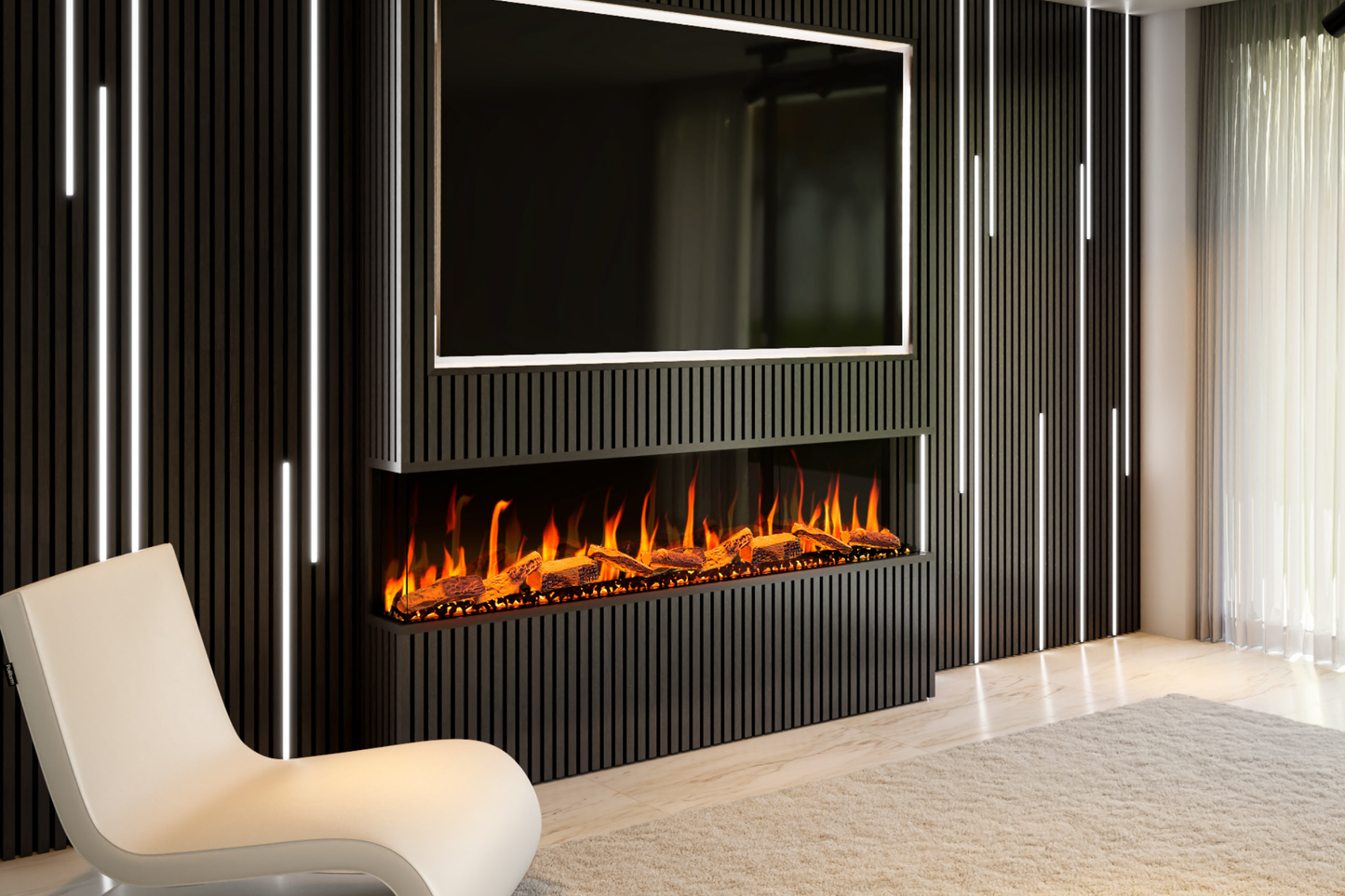 Evervue 72-Inch LCD Real Flame Media Wall Electric Fireplace (APP Control)