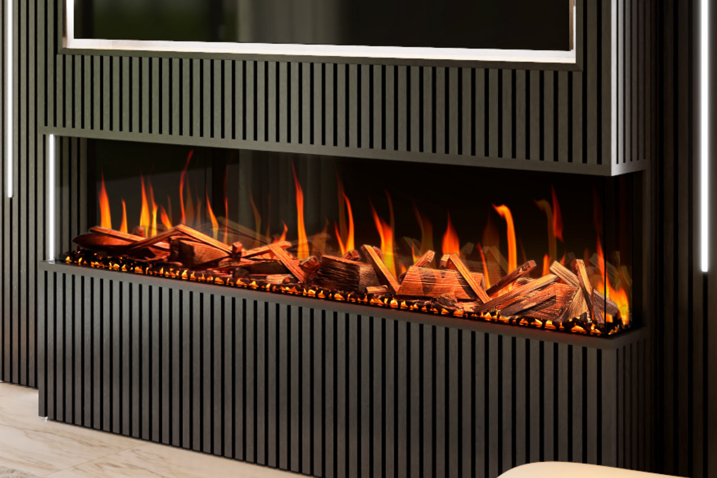 Evervue 72-Inch LCD Real Flame Media Wall Electric Fireplace (APP Control)