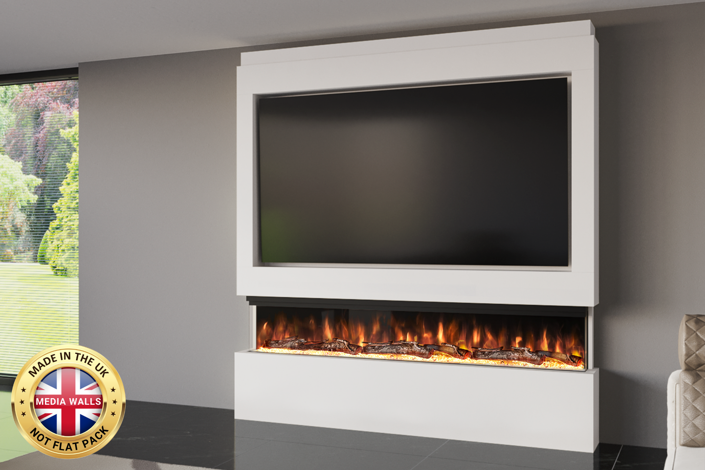Pre-Built Media Wall Package I : Featuring the Spectrum Series 72-Inch Electric Fireplace
