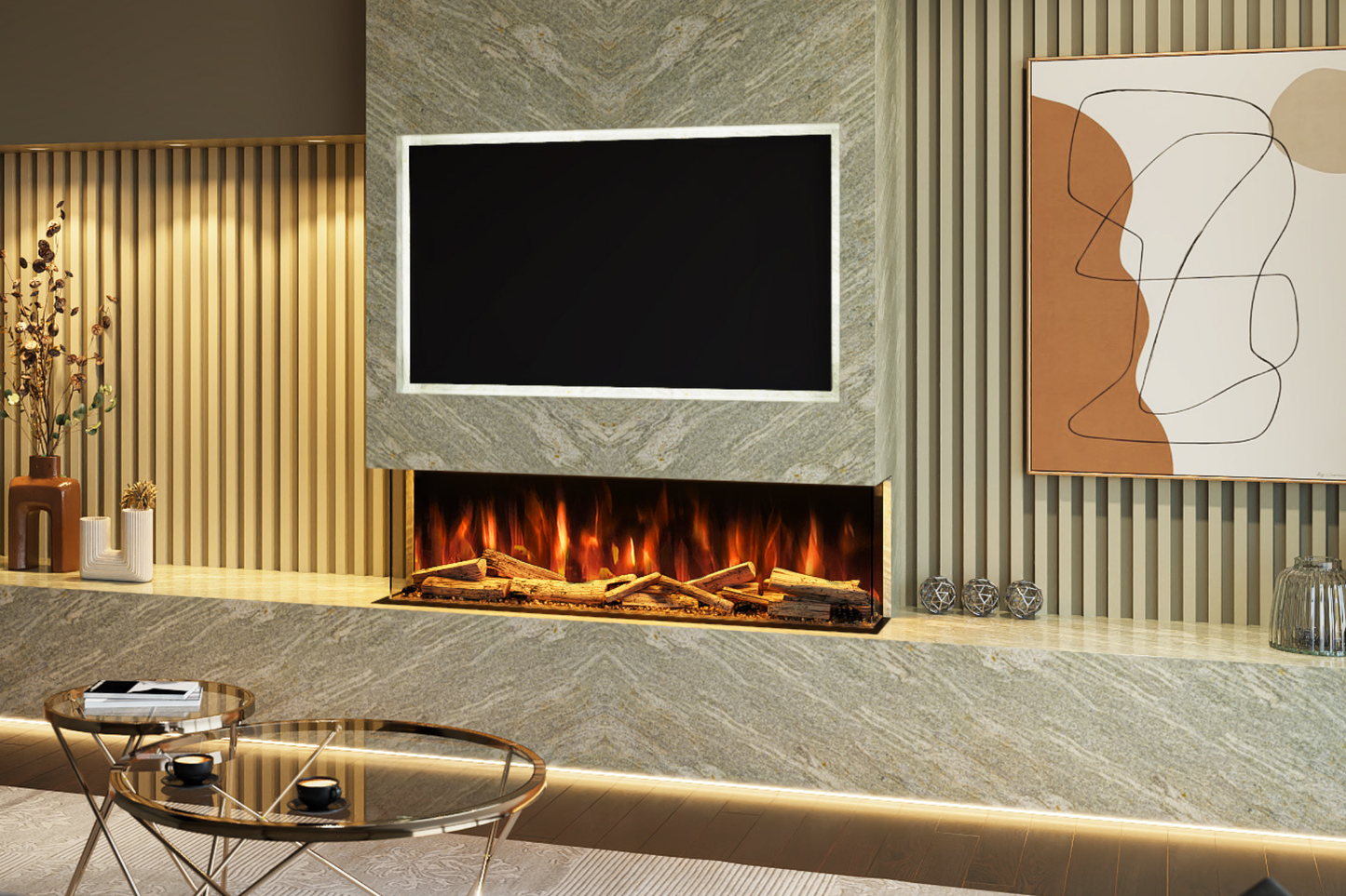 Advance 1300mm 3-Sided Media Wall Electric Fireplace | Smart App & Alexa Control | UK Delivery