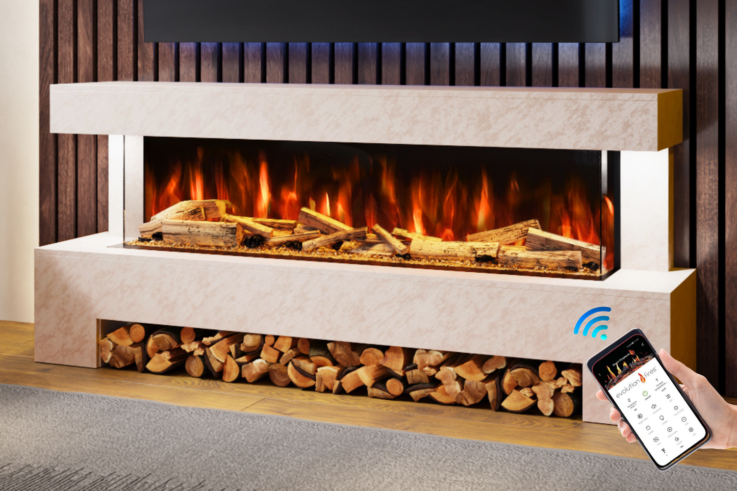 Advance Electric Fireplace Suite A – 68 Inch Freestanding Suite with 1300mm Fire | UK Delivery