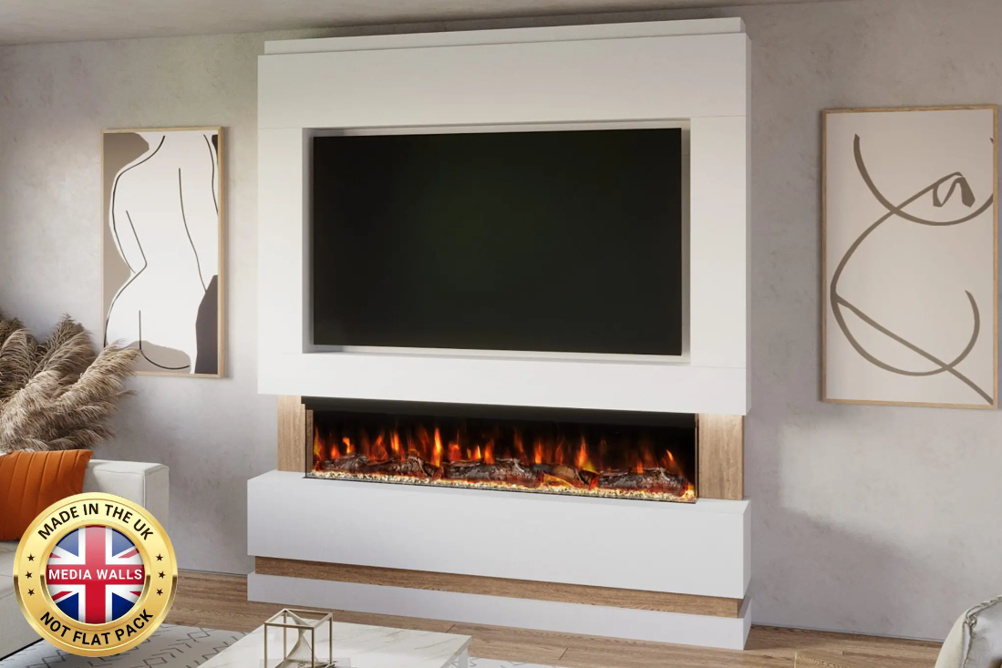 Pre-Built Media Wall Package N : Featuring the Spectrum Series 60-Inch Electric Fireplace
