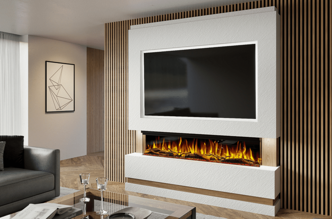Pre-Built Media Wall Package N : Featuring the Spectrum Series 60-Inch Electric Fireplace