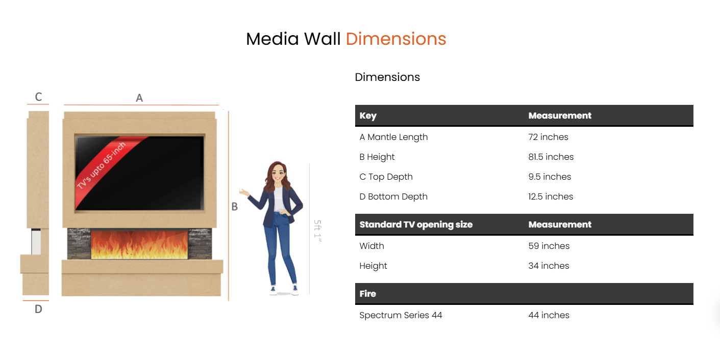 Pre-Built Media Wall Package B : Featuring the Spectrum Series 44-Inch Electric Fireplace