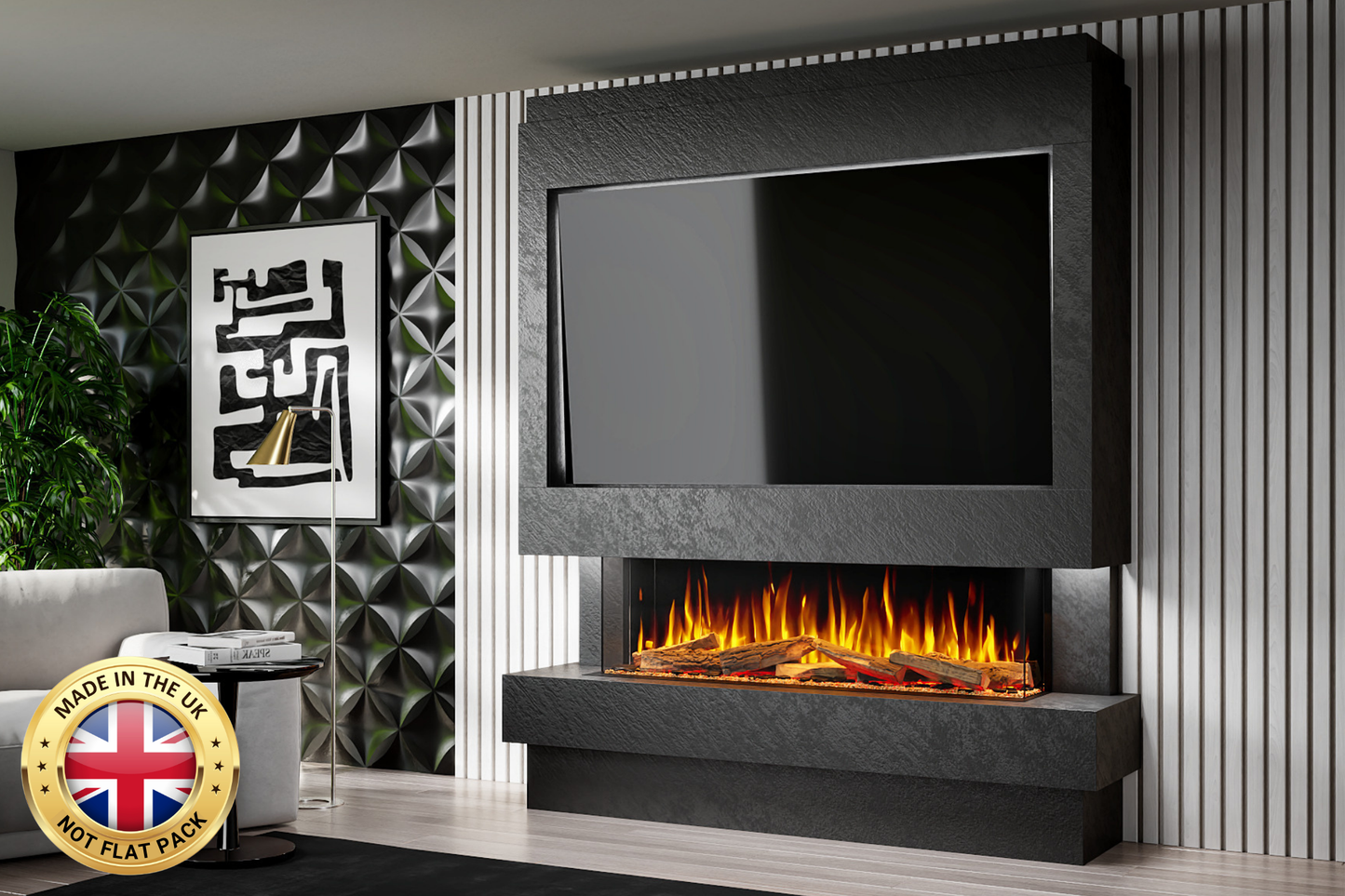 Pre-Built Media Wall Package J – Advance 1300mm Media Wall Fireplace | CAD Design Included