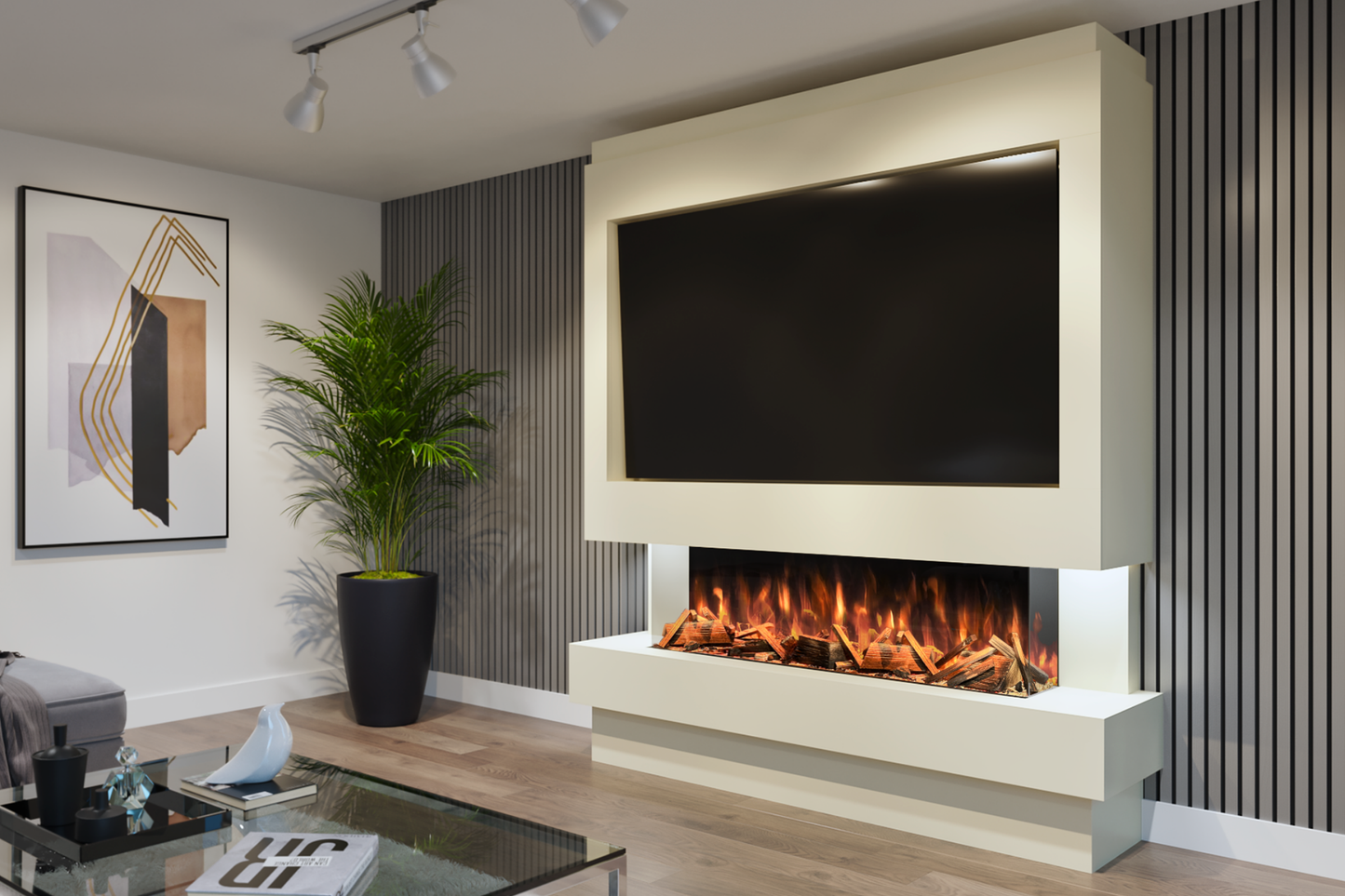 Pre-Built Media Wall Package J – Advance 1300mm Media Wall Fireplace | CAD Design Included