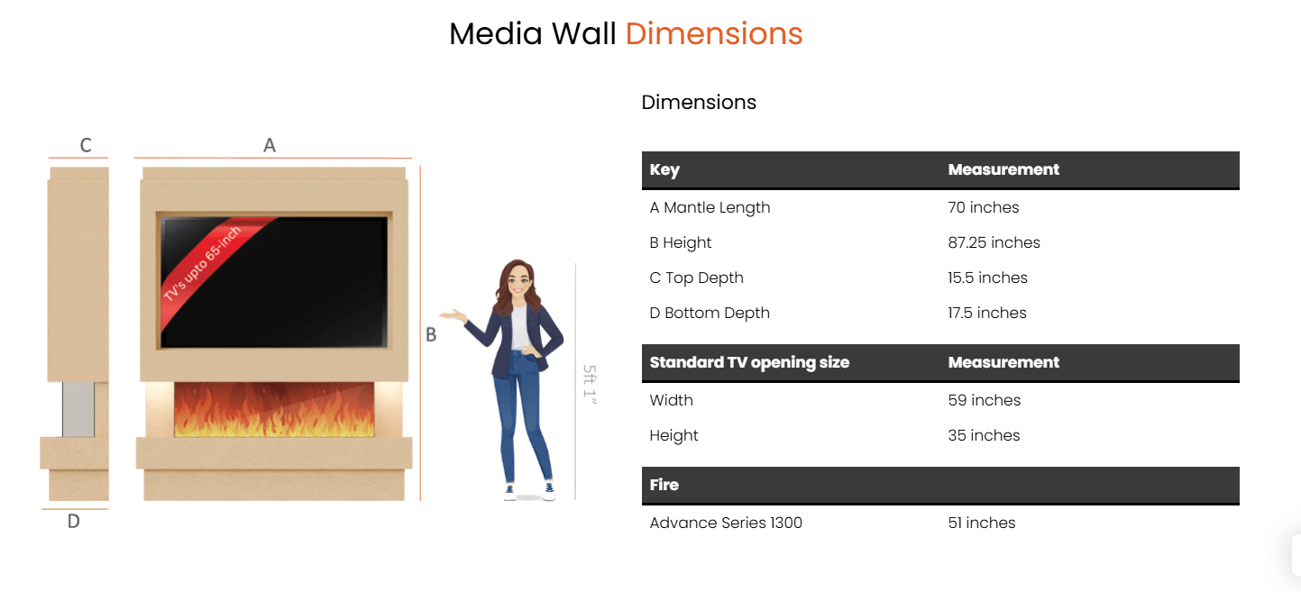 Pre-Built Media Wall Package J – Advance 1300mm Media Wall Fireplace | CAD Design Included
