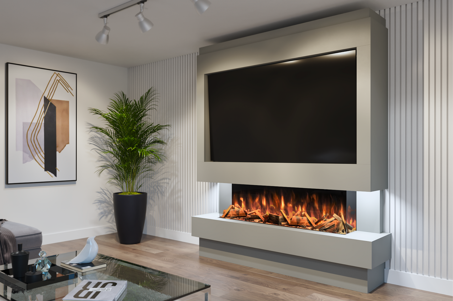 Pre-Built Media Wall Package J – Advance 1300mm Media Wall Fireplace | CAD Design Included