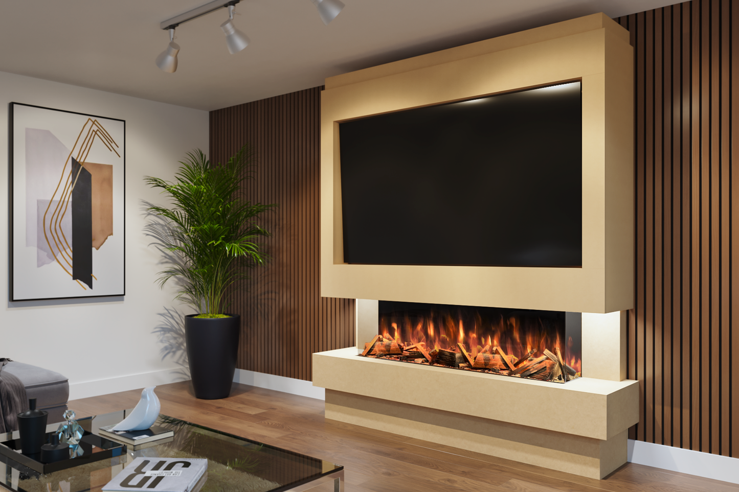 Pre-Built Media Wall Package J – Advance 1300mm Media Wall Fireplace | CAD Design Included