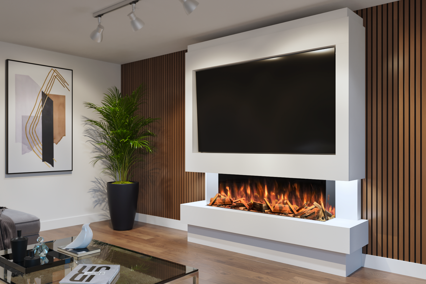 Pre-Built Media Wall Package J – Advance 1300mm Media Wall Fireplace | CAD Design Included