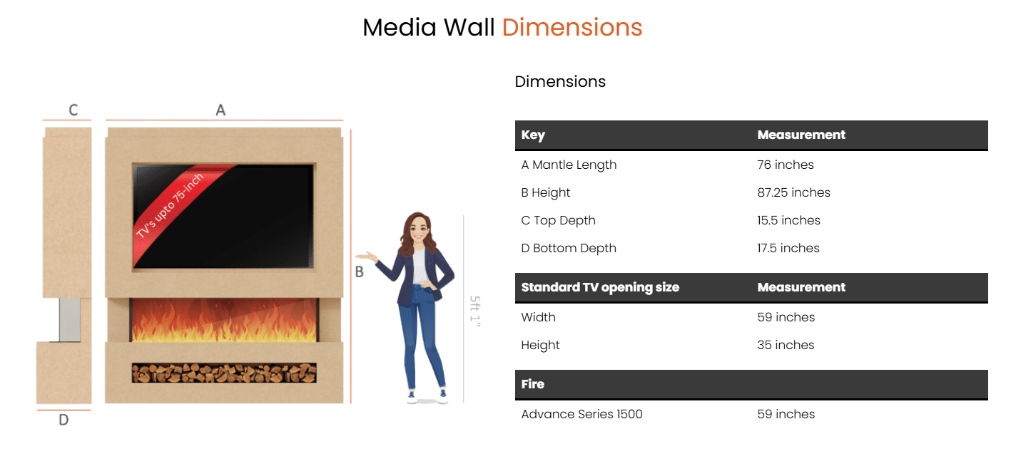 Pre-Built Media Wall Package K : Featuring the Advance Series 1500 Electric Fireplace