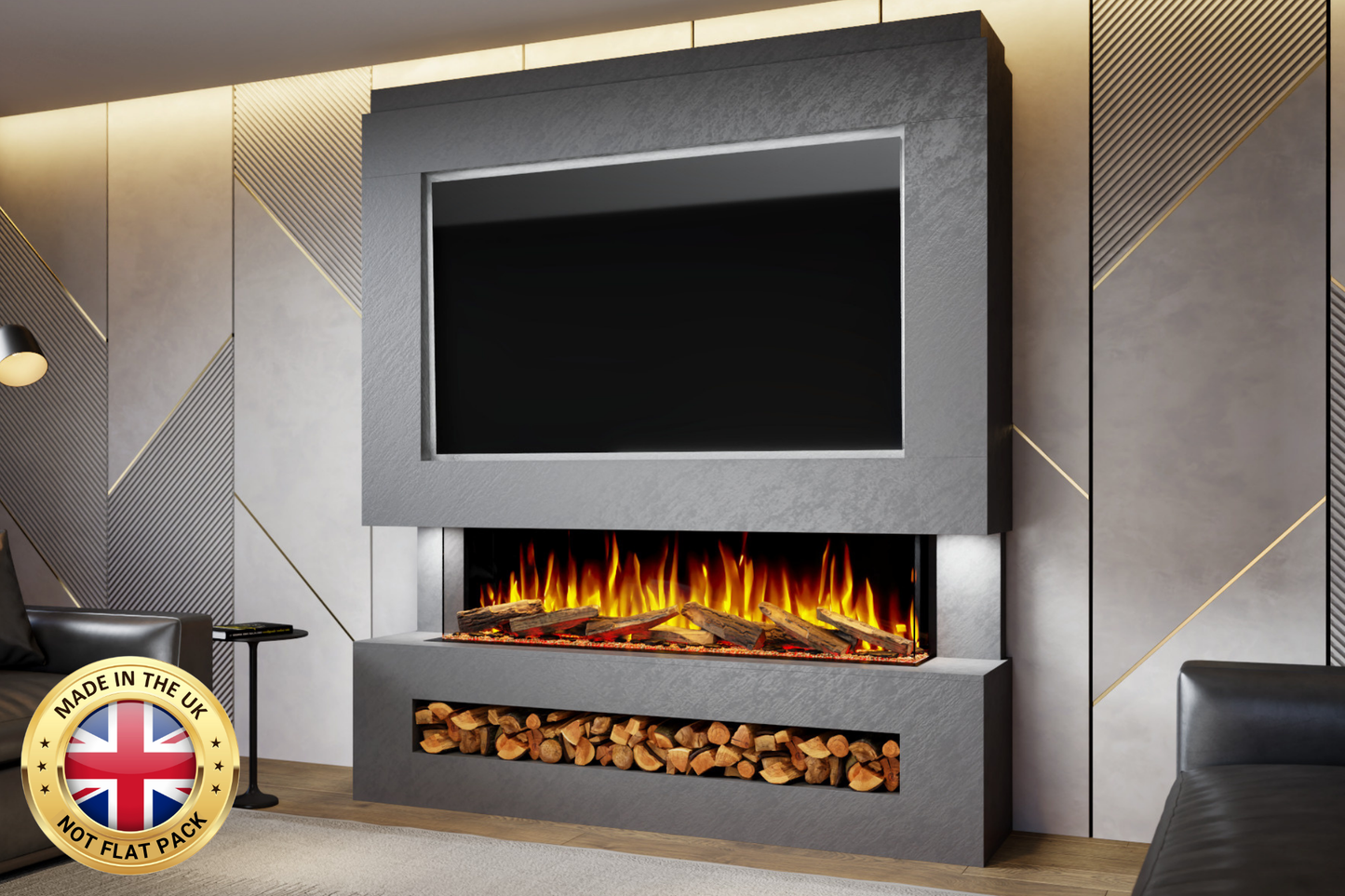Pre-Built Media Wall Package K : Featuring the Advance Series 1500 Electric Fireplace