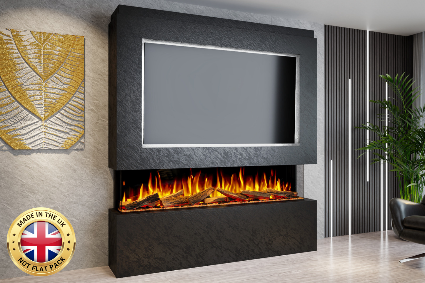 Pre-Built Media Wall Package L : Featuring the Advance Series 1800 Electric Fireplace