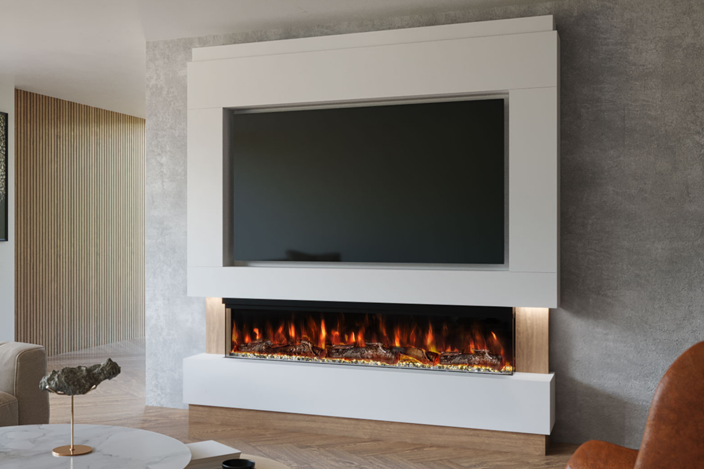 Pre-Built Media Wall Package M : Featuring the Spectrum Series 60-Inch Electric Fireplace