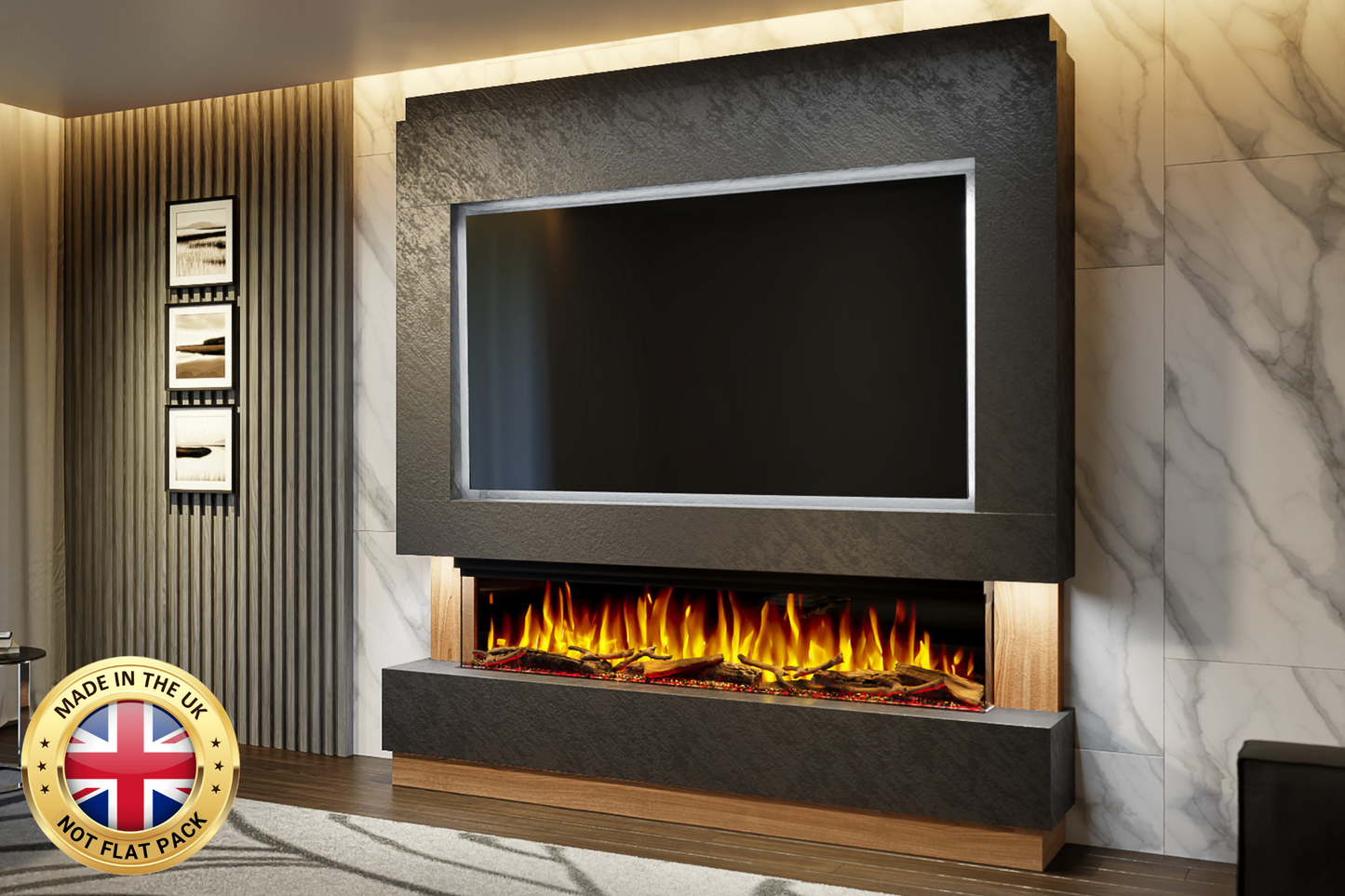 Pre-Built Media Wall Package M : Featuring the Spectrum Series 60-Inch Electric Fireplace