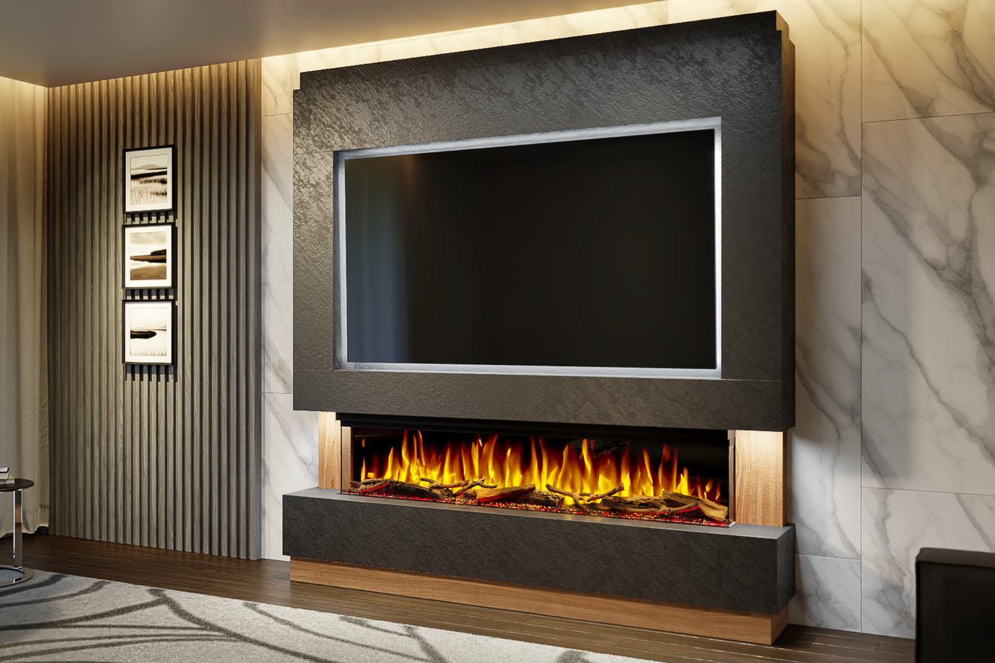 Pre-Built Media Wall M with 60 Inch Electric Fireplace – Delivered Across Mainland UK
