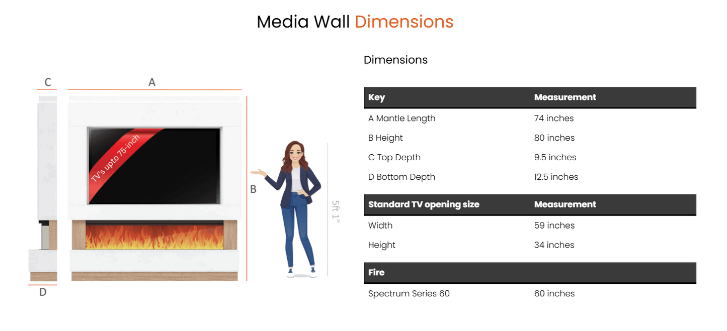 Pre-Built Media Wall Package M : Featuring the Spectrum Series 60-Inch Electric Fireplace