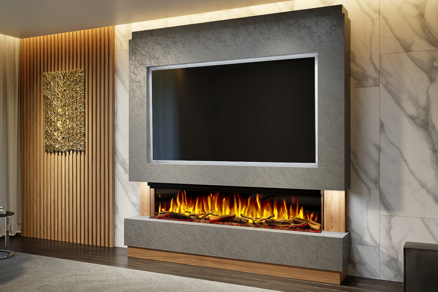 Pre-Built Media Wall Package M : Featuring the Spectrum Series 60-Inch Electric Fireplace