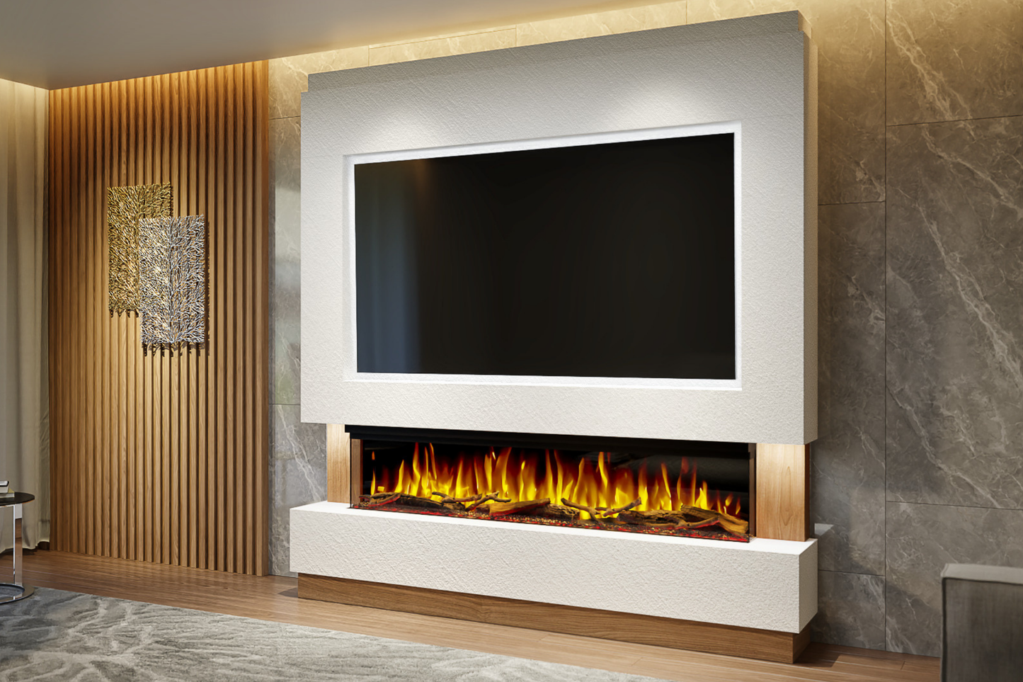 Pre-Built Media Wall Package M : Featuring the Spectrum Series 60-Inch Electric Fireplace