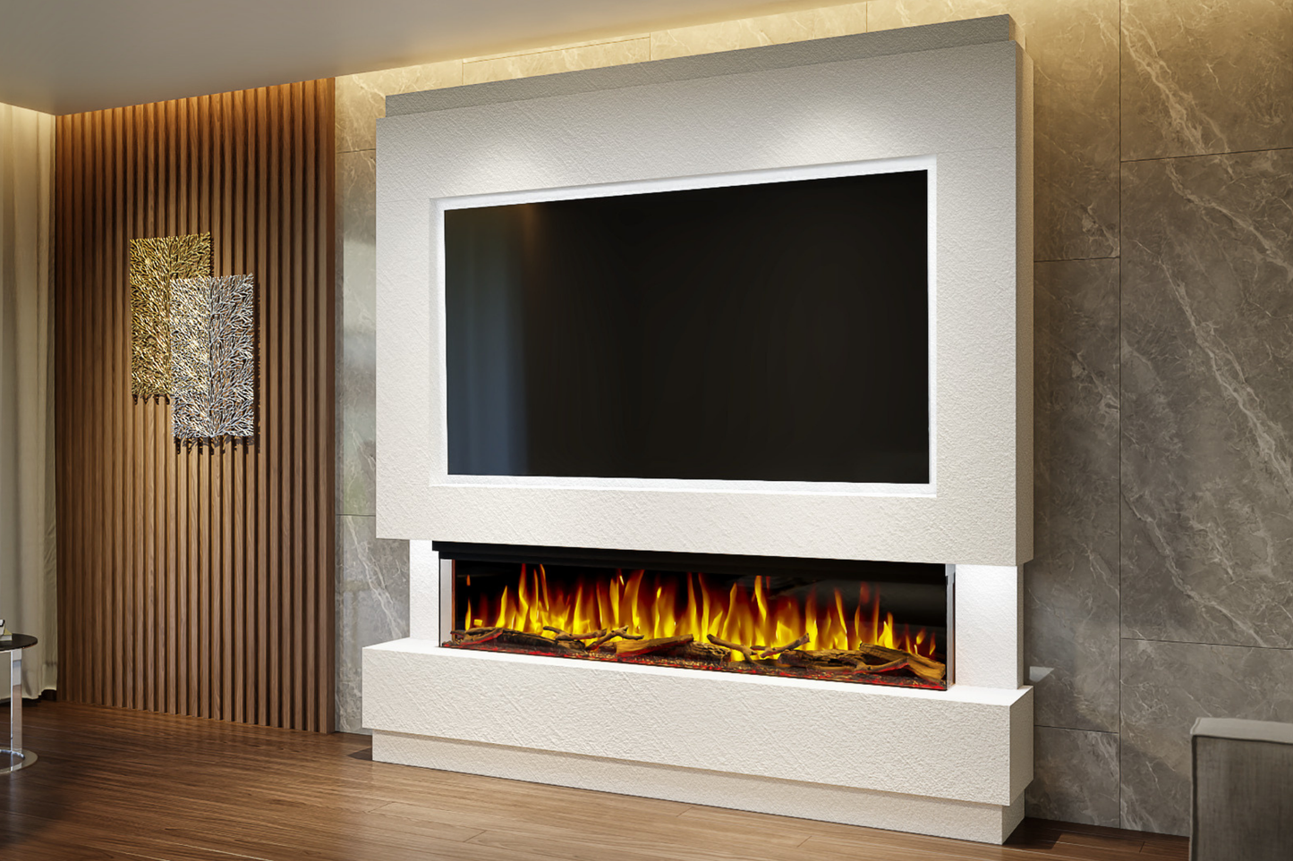 Pre-Built Media Wall Package M : Featuring the Spectrum Series 60-Inch Electric Fireplace