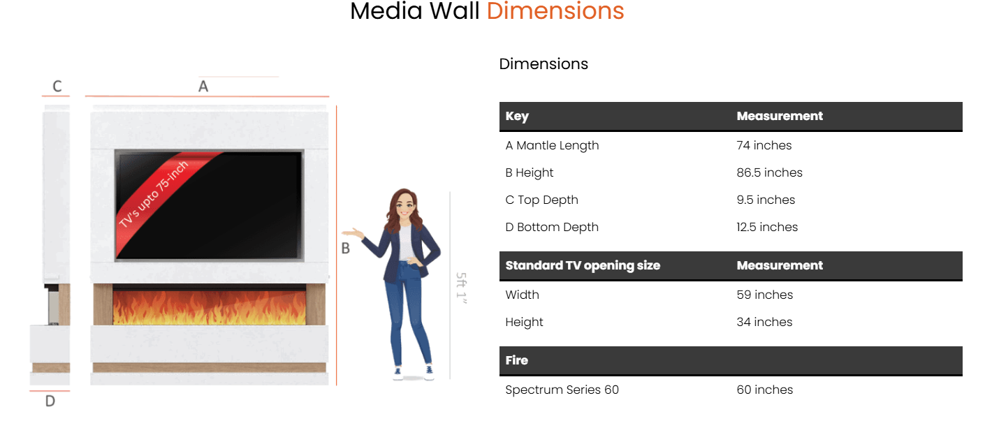 Pre-Built Media Wall Package N : Featuring the Spectrum Series 60-Inch Electric Fireplace