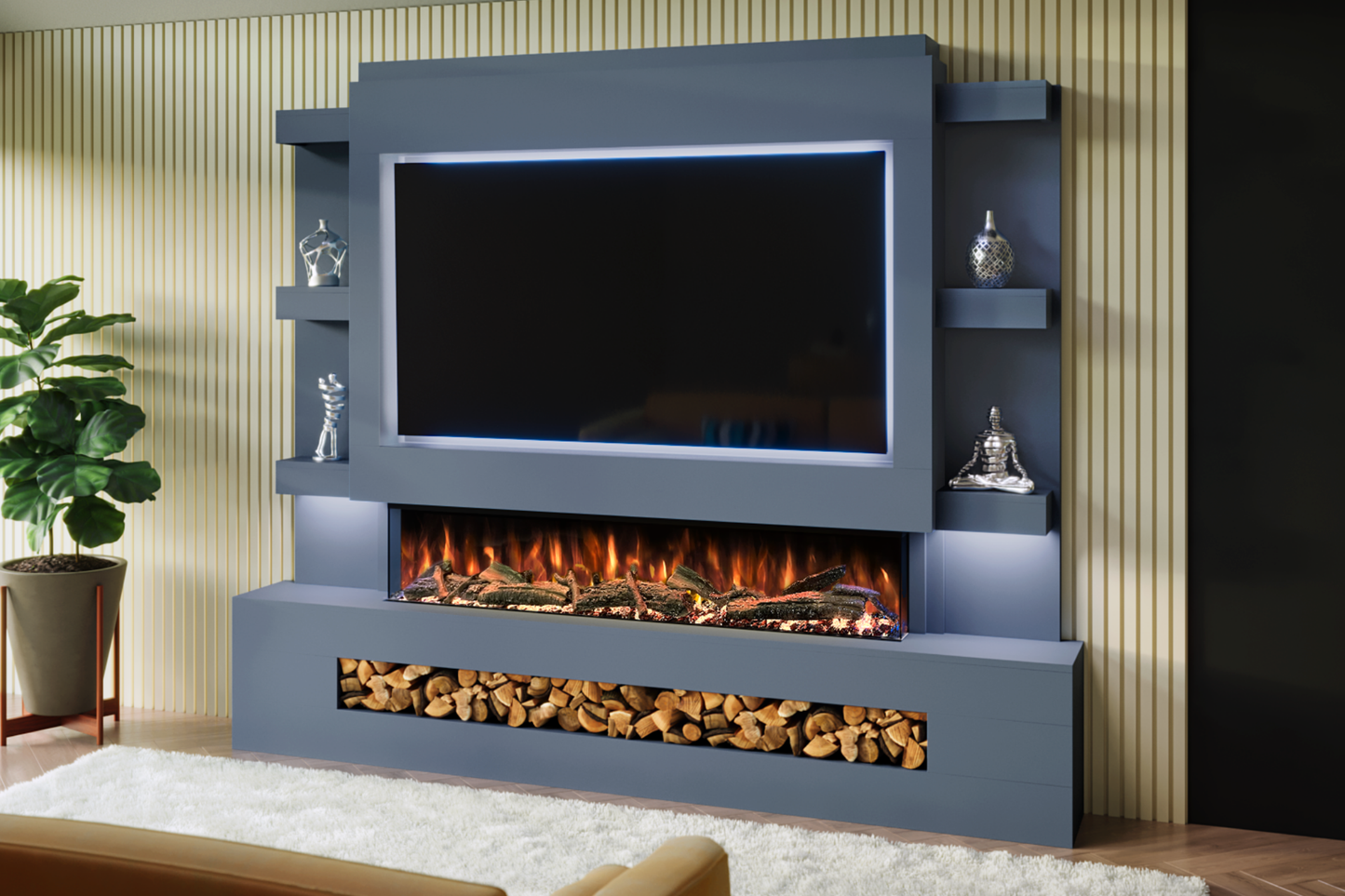 Pre-Built Media Wall Package O : Featuring the Spectrum Series 60-Inch Electric Fireplace