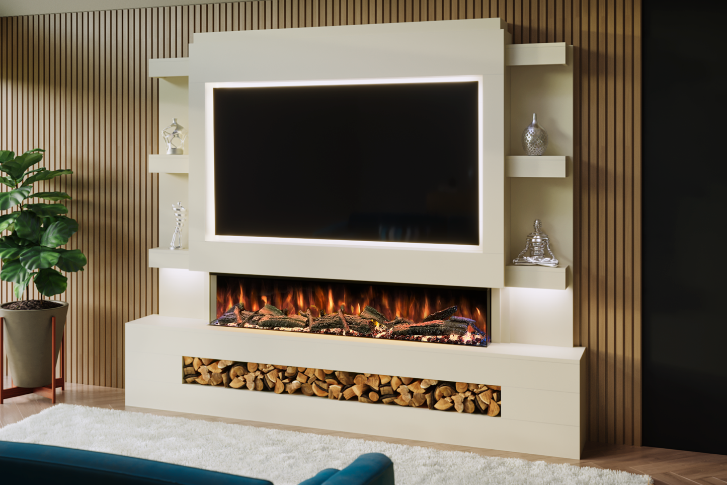 Pre-Built Media Wall Package O : Featuring the Spectrum Series 60-Inch Electric Fireplace