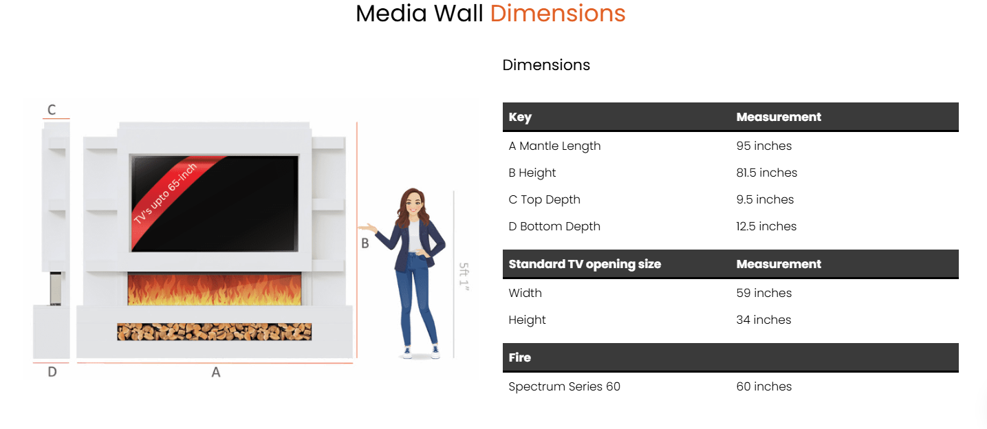 Pre-Built Media Wall Package O : Featuring the Spectrum Series 60-Inch Electric Fireplace