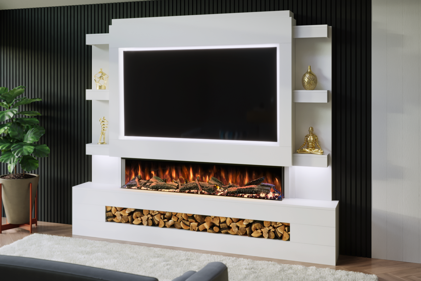 Pre-Built Media Wall Package O : Featuring the Spectrum Series 60-Inch Electric Fireplace