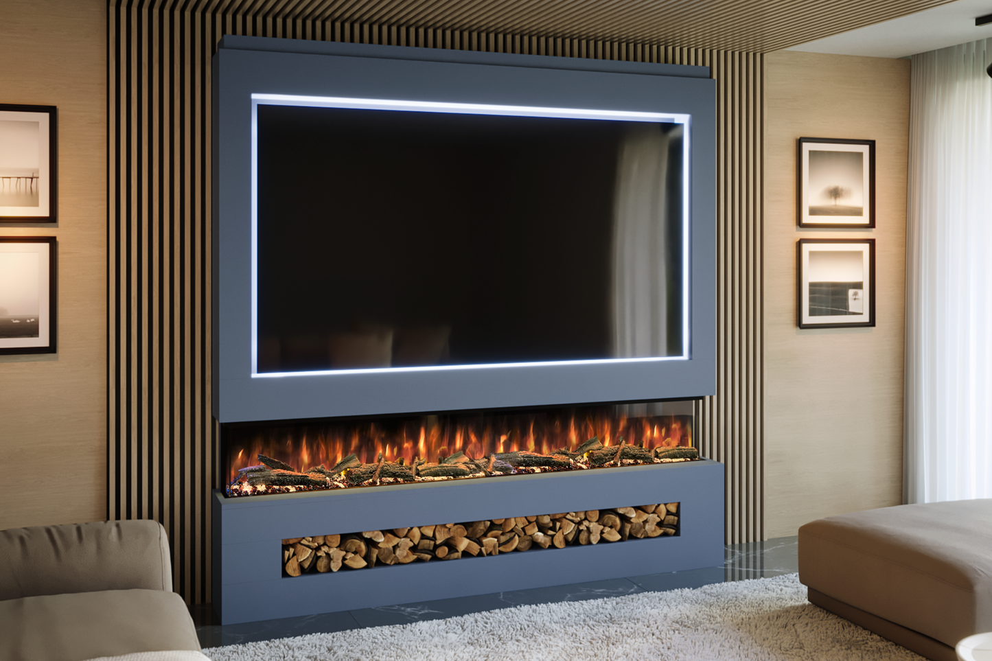 Pre-Built Media Wall Package P : Featuring the Spectrum Series 82-Inch Electric Fireplace