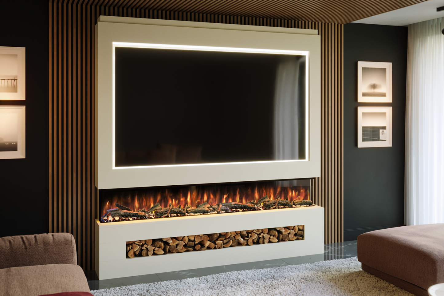 Pre-Built Media Wall Package P : Featuring the Spectrum Series 82-Inch Electric Fireplace