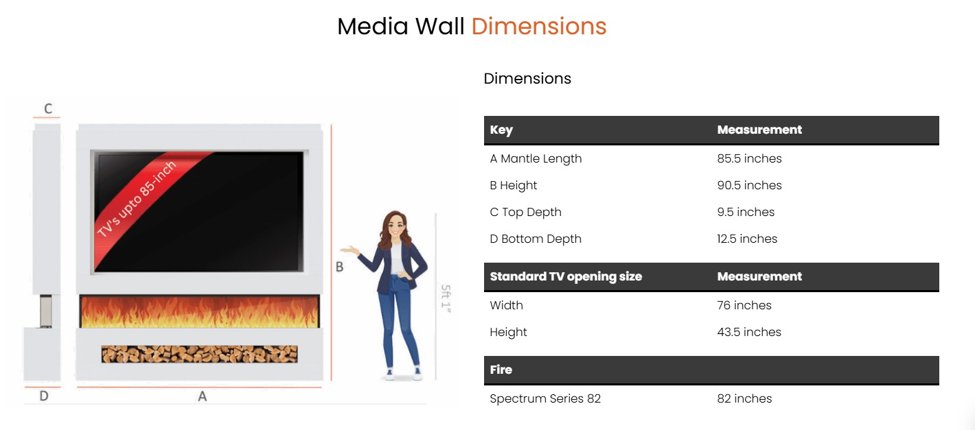 Pre-Built Media Wall Package P : Featuring the Spectrum Series 82-Inch Electric Fireplace