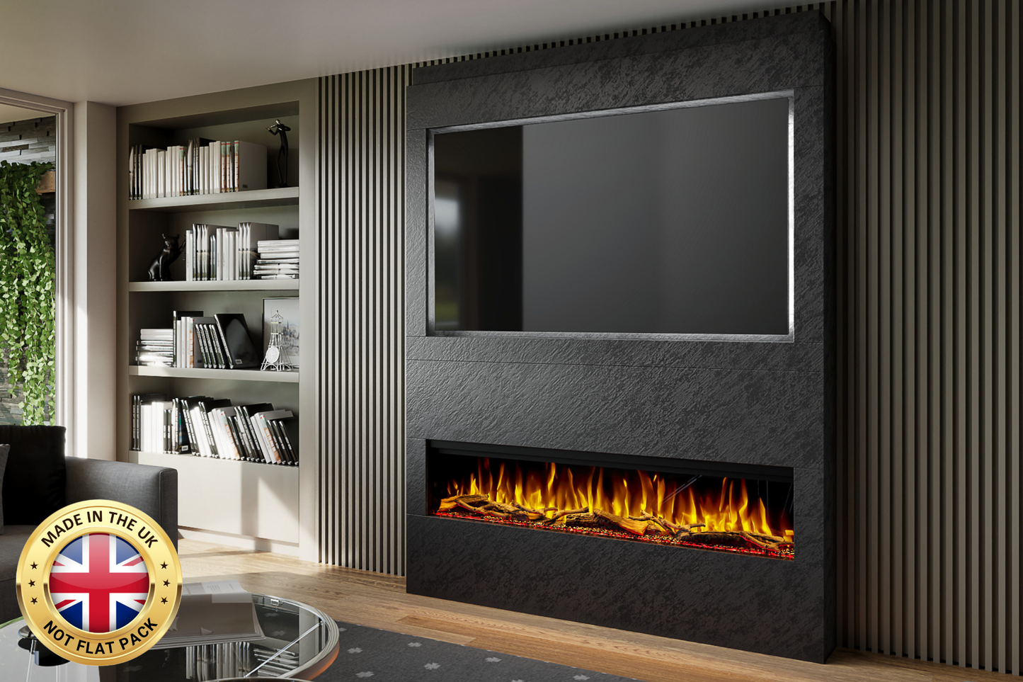 Pre-Built Media Wall Package Q : Featuring the Spectrum Series 60-Inch Electric Fireplace