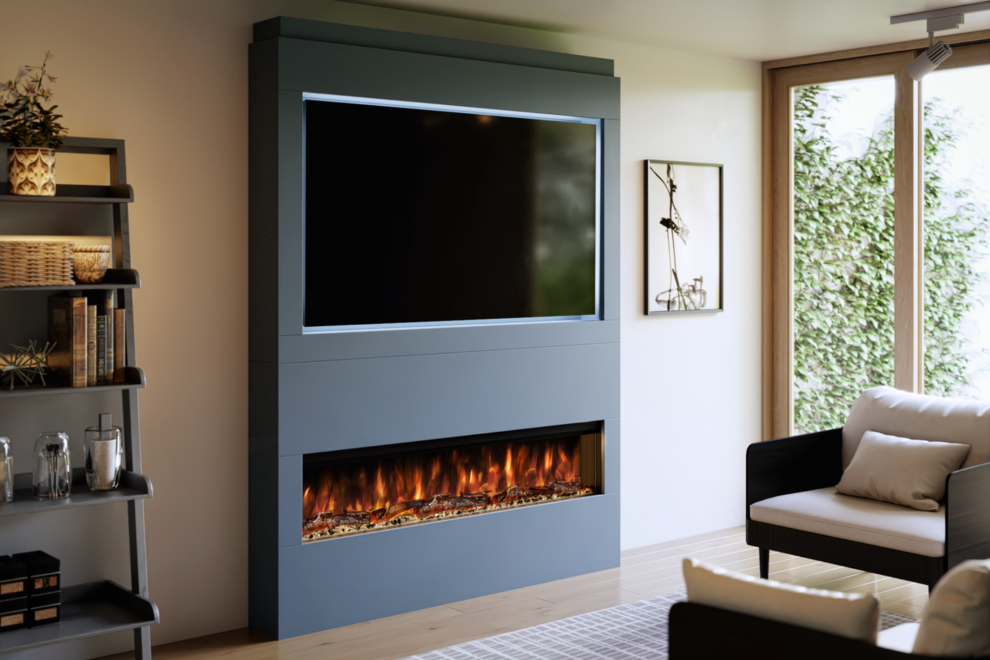 Pre-Built Media Wall Package Q : Featuring the Spectrum Series 60-Inch Electric Fireplace