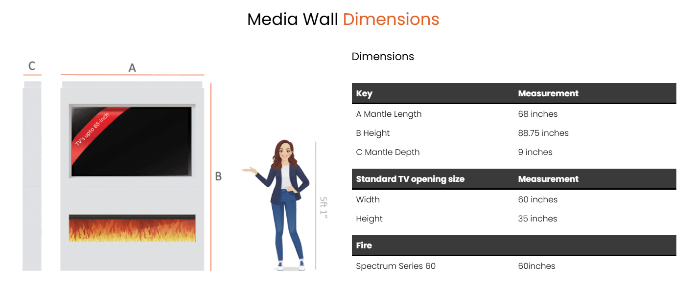 Pre-Built Media Wall Package Q : Featuring the Spectrum Series 60-Inch Electric Fireplace