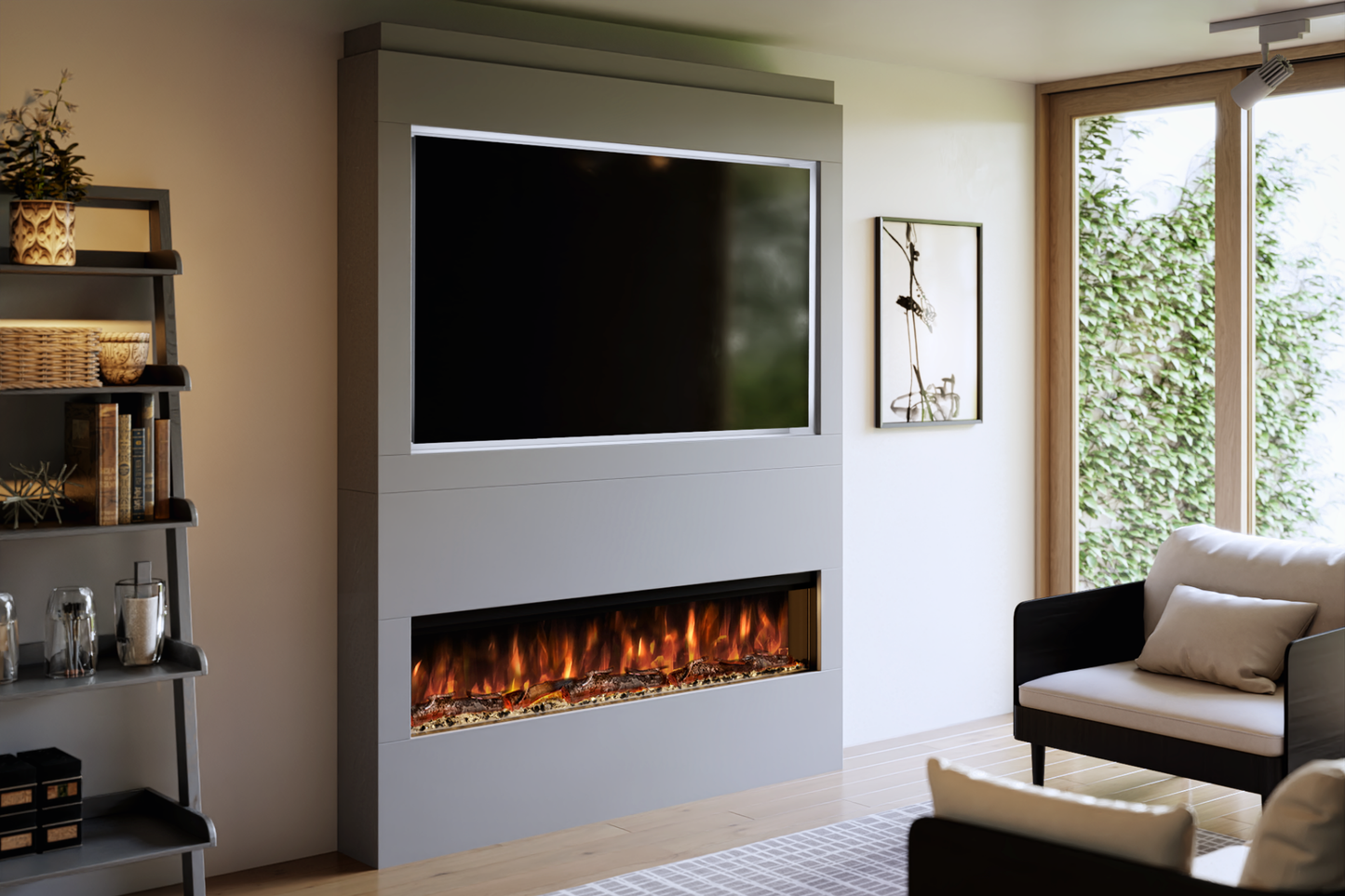 Pre-Built Media Wall Package Q : Featuring the Spectrum Series 60-Inch Electric Fireplace