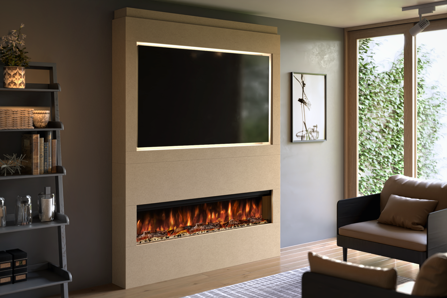 Pre-Built Media Wall Package Q : Featuring the Spectrum Series 60-Inch Electric Fireplace
