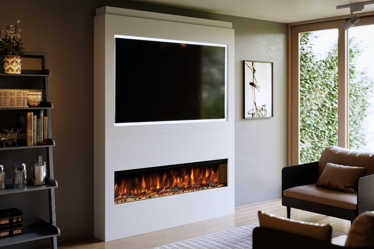 Pre-Built Media Wall Package Q : Featuring the Spectrum Series 60-Inch Electric Fireplace