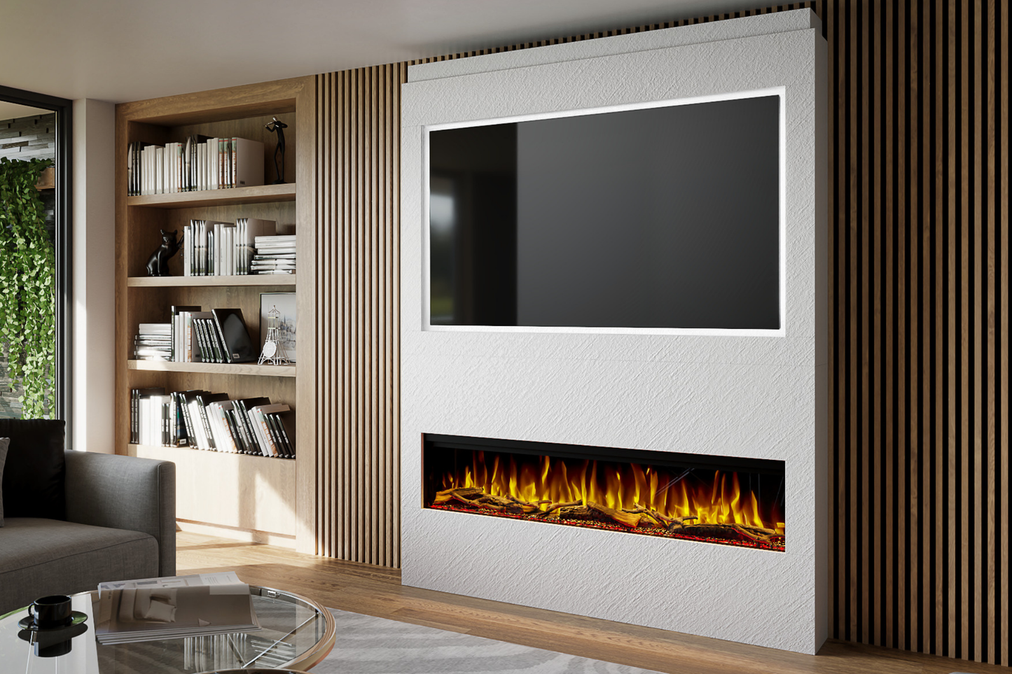 Pre-Built Media Wall Package Q : Featuring the Spectrum Series 60-Inch Electric Fireplace