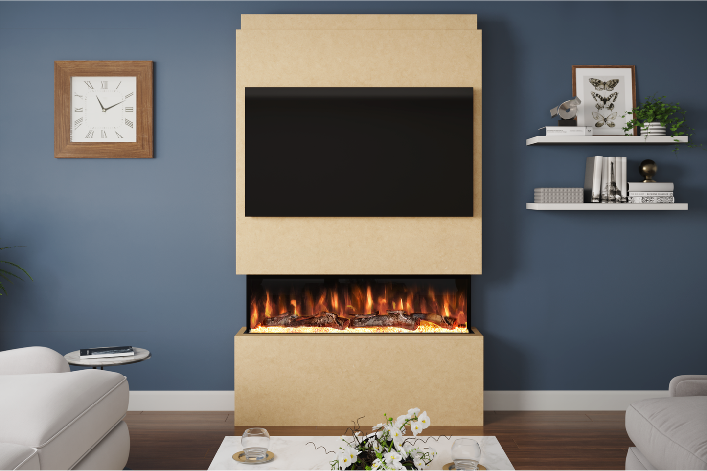 Pre-Built Media Wall Package T : Featuring the Spectrum Series 44-Inch Electric Fireplace