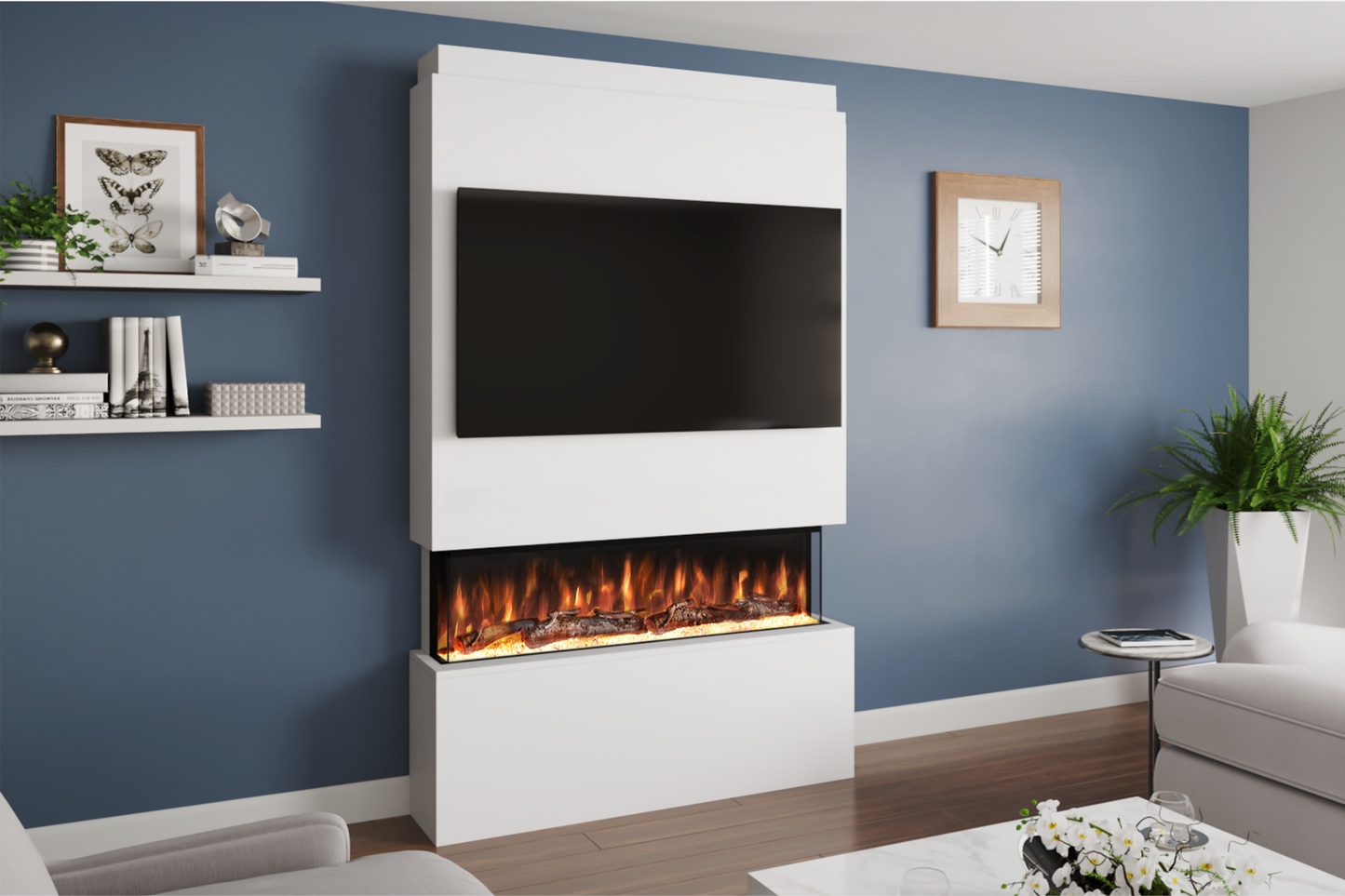 Pre-Built Media Wall Package T : Featuring the Spectrum Series 44-Inch Electric Fireplace