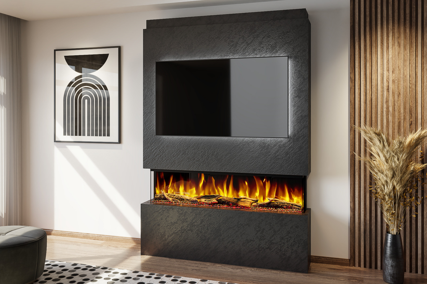 Pre-Built Media Wall Package U : Featuring the Spectrum Series 50-Inch Electric Fireplace