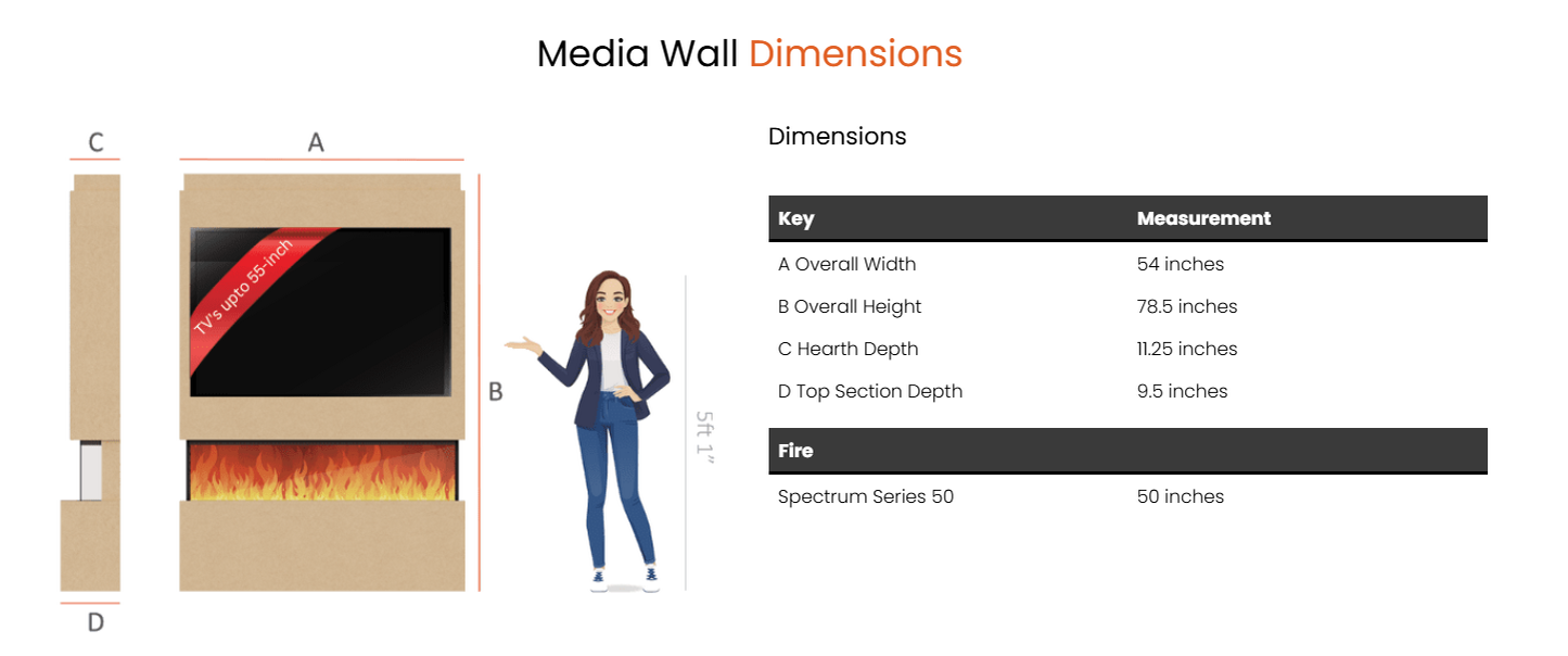 Pre-Built Media Wall Package U : Featuring the Spectrum Series 50-Inch Electric Fireplace