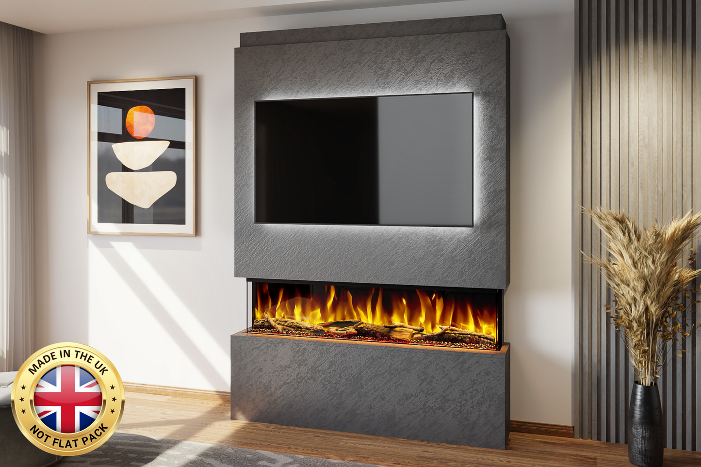 Pre-Built Media Wall Package U : Featuring the Spectrum Series 50-Inch Electric Fireplace