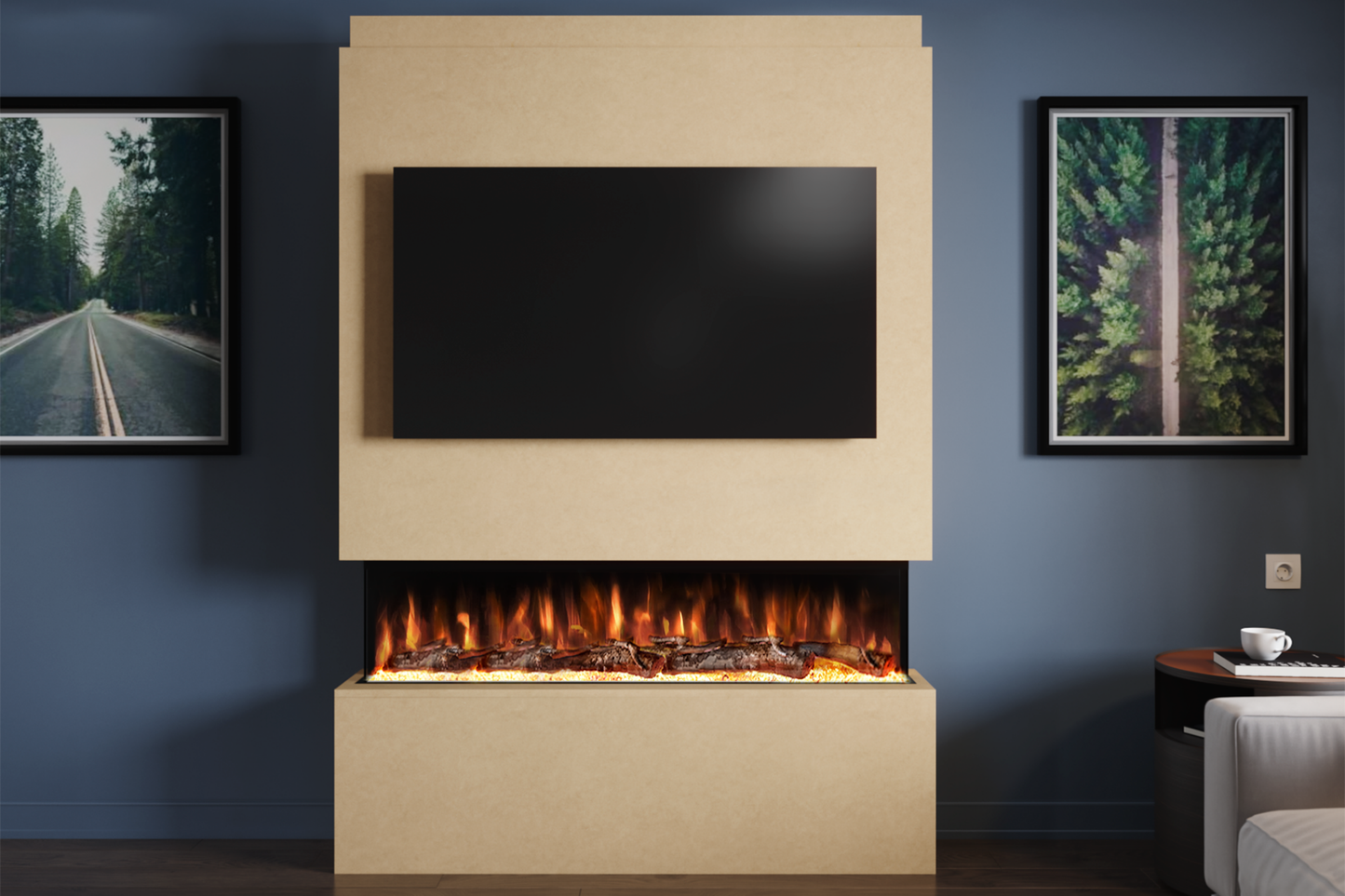 Pre-Built Media Wall Package U : Featuring the Spectrum Series 50-Inch Electric Fireplace
