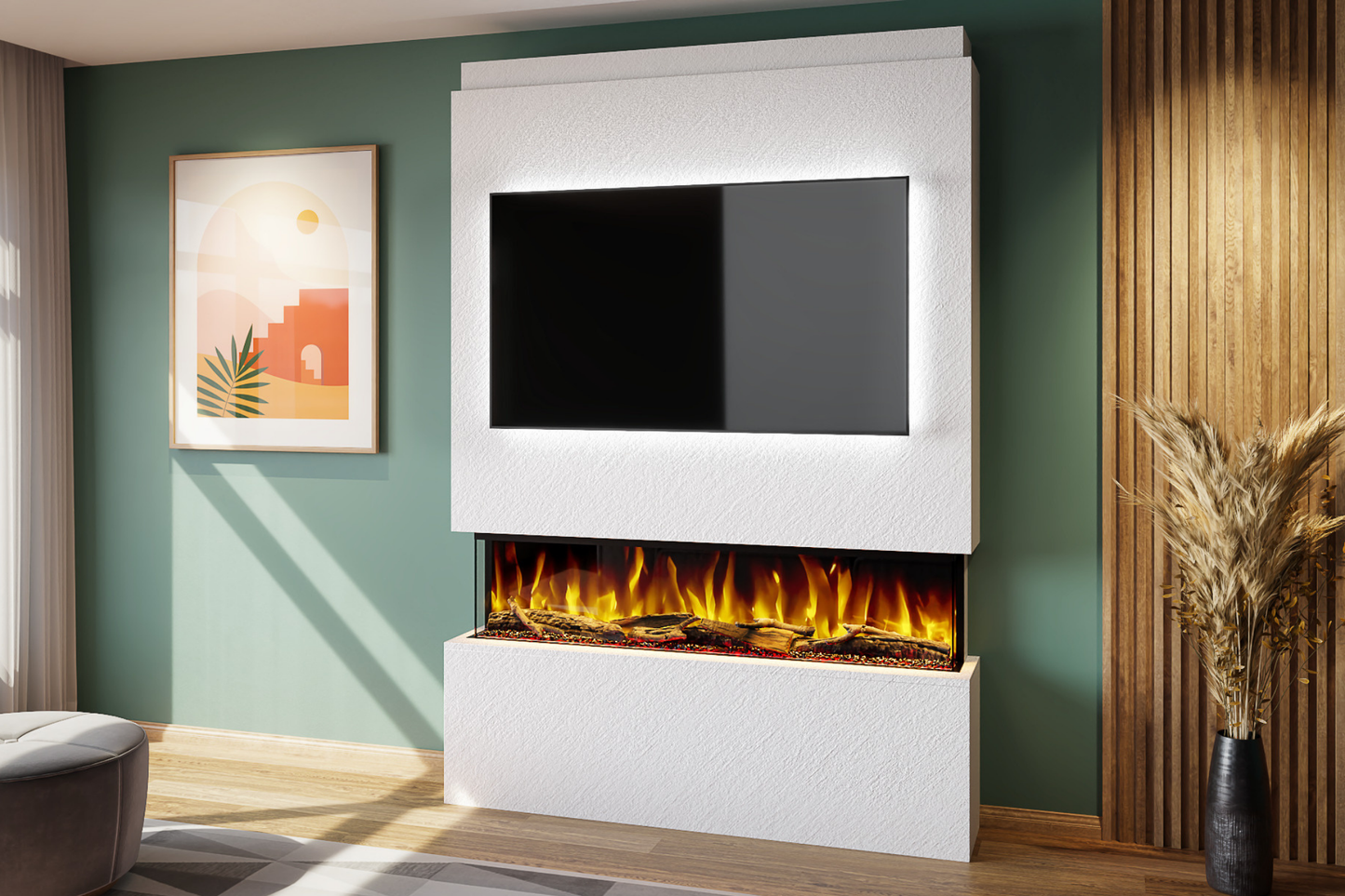Pre-Built Media Wall Package U : Featuring the Spectrum Series 50-Inch Electric Fireplace