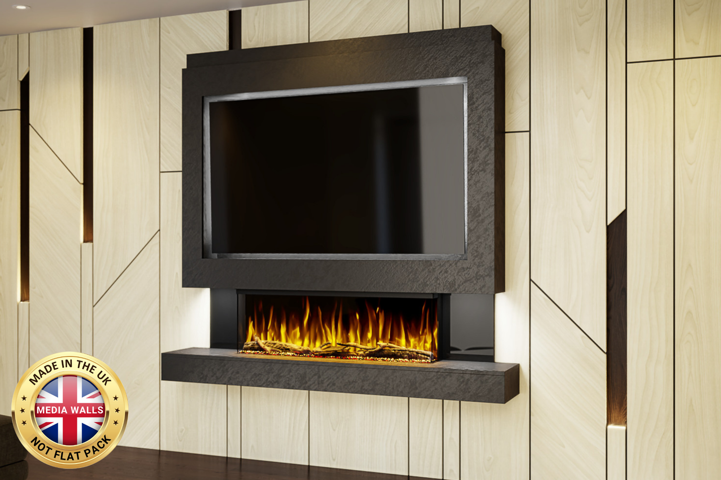 Pre-Built Media Wall Package A : Featuring the Spectrum Series 44-Inch Electric Fireplace