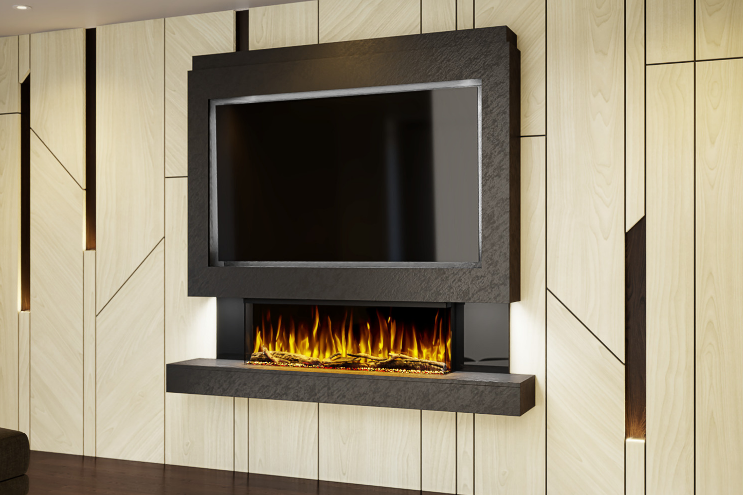Pre-Built Media Wall A with 44 Inch Electric Fireplace – Delivered Across Mainland UK