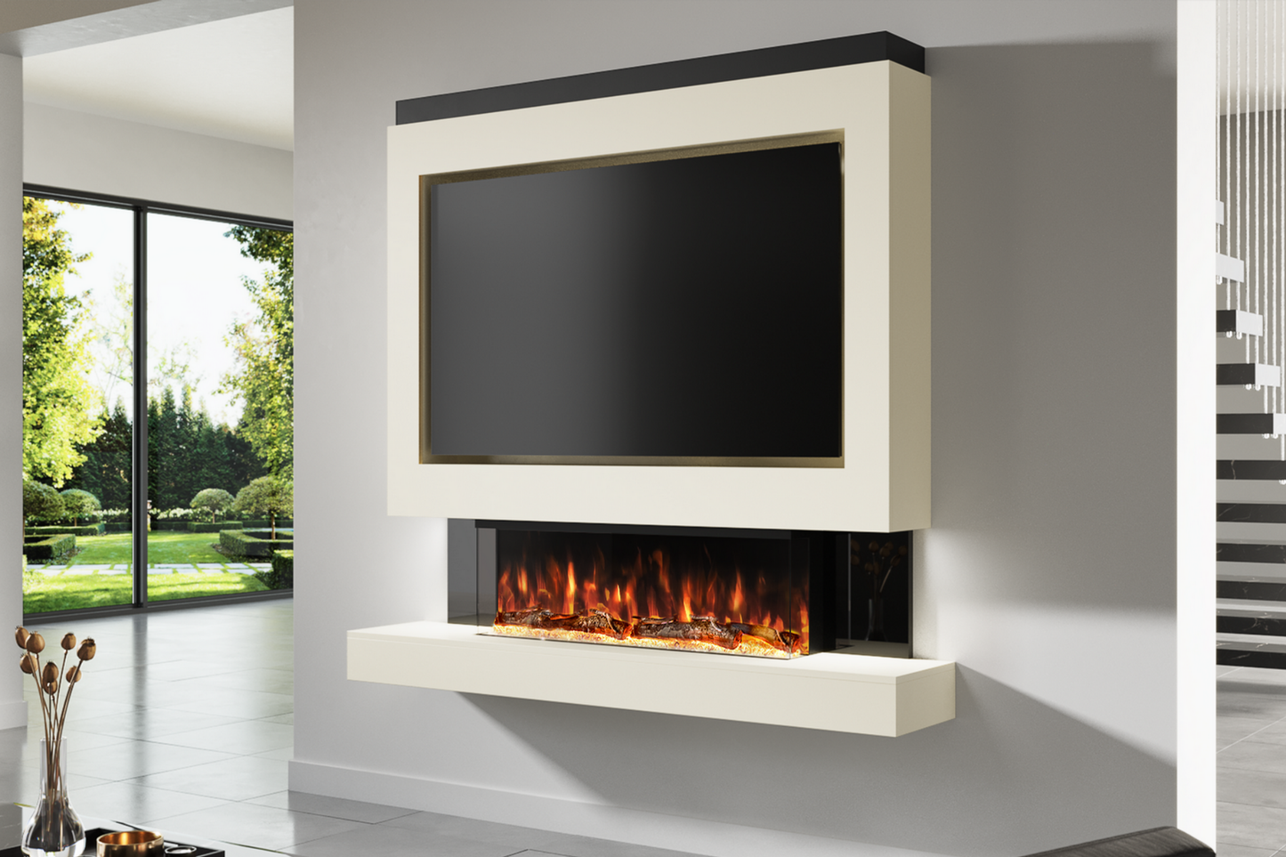 Pre-Built Media Wall Package A : Featuring the Spectrum Series 44-Inch Electric Fireplace